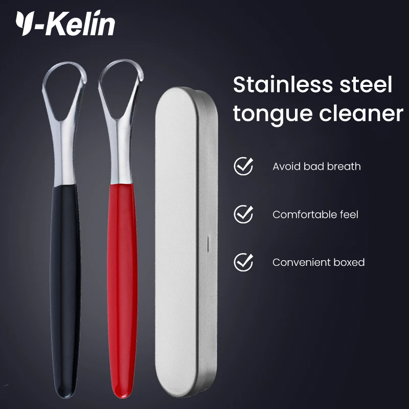 Y-Kelin Stainless Steel Tongue Scraper Oral Cleaner Brush Fresh Breath Cleaning Coated Toothbrush Hygiene Care Tools