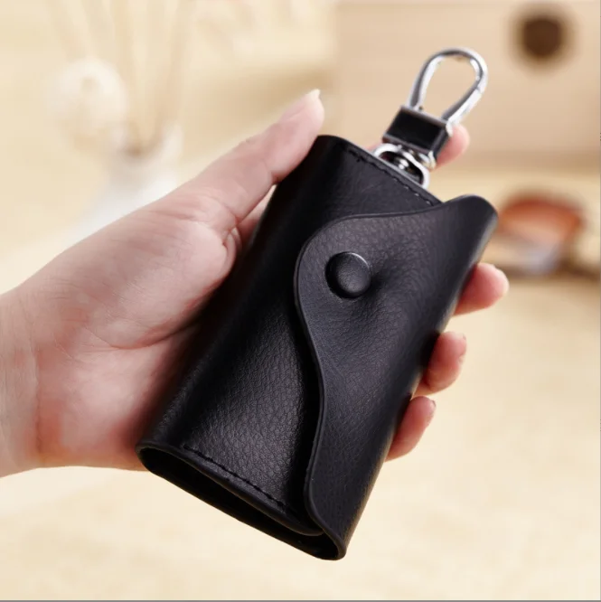 Leather Man Key Wallets Short Square Cowhide ID Card Holder Zipper Multi-function Car Key Chain Wallet Housekeepers