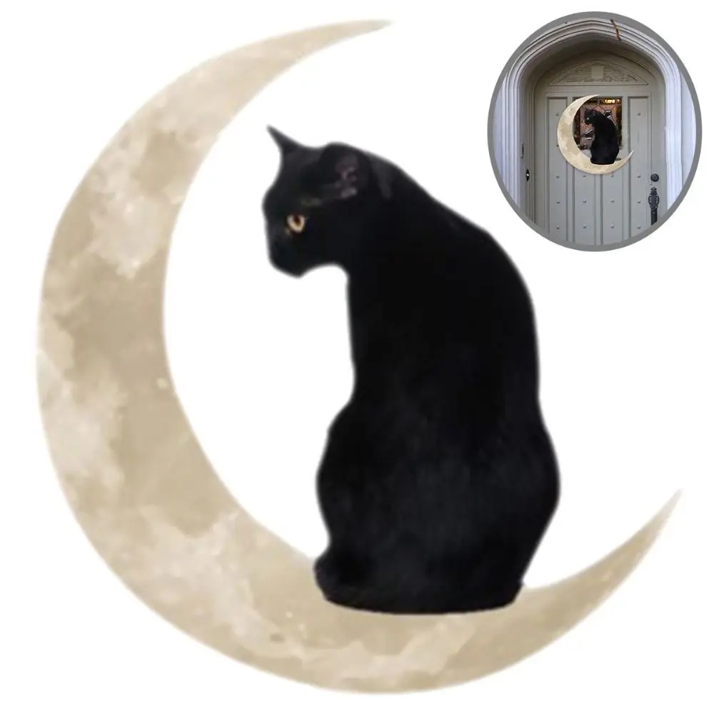 

Creative Acrylic Garden Ornament Durable Hanging Sign Wall Art Home Decor Black Cat Moon