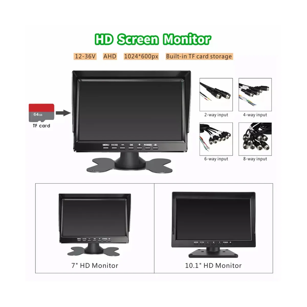 PZ612-2AHD-BSD 120 градусов Автомобильный AHD 1080P 2 мегапикселя 7-дюймовый передний и задний