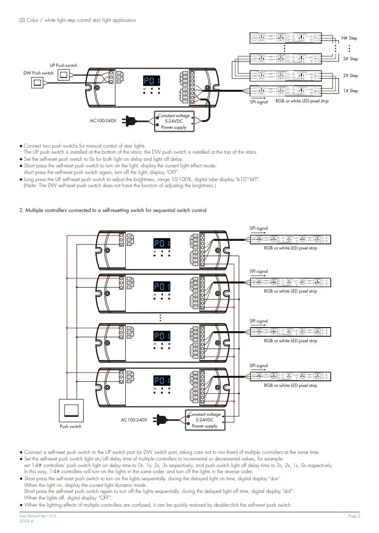 Фото ES-DP (WT) светодиодный контроллер лестничного освещения Tuya Control WiFi SPI двойная кнопка DC5-24V для WS2811/2812 SK9822 RGB/белый пиксельный светильник №3