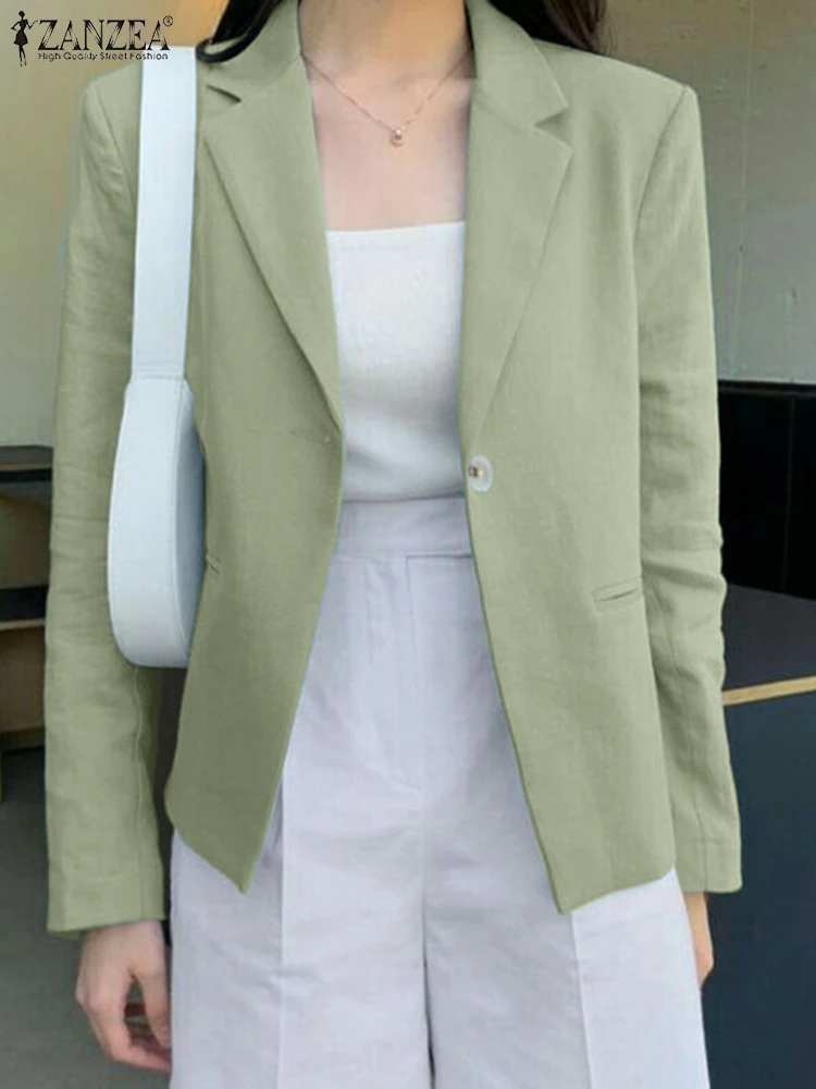 

ZANZEA Fashion Autumn Lapel Neck Long Sleeve Blazer Women Elegant Solid OL Work Suits Casual Office Lady Thin Coats Outwear