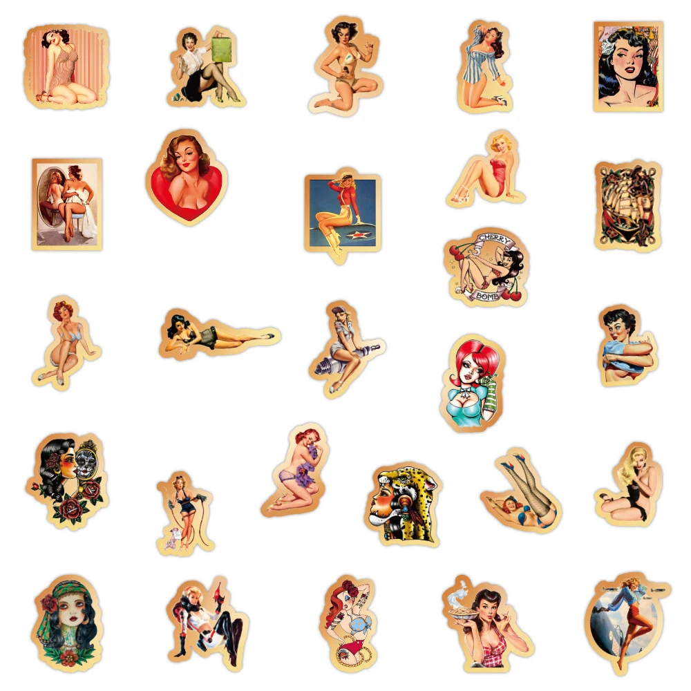 Стикеры в стиле ретро с изображением сексуальной девушки и граффити 10/30/50 шт. |