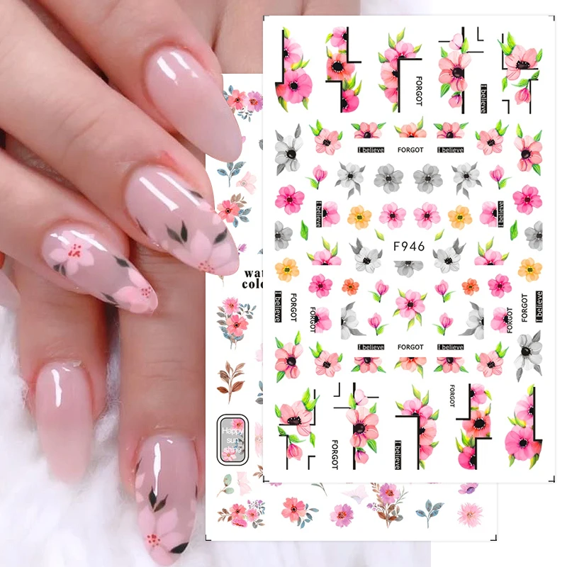 

Новые 3D наклейки для ногтей с принтом весенних цветов и листьев, милые Слайдеры для маникюра с маргариткой, розой и вишней, украшение для детской комнаты