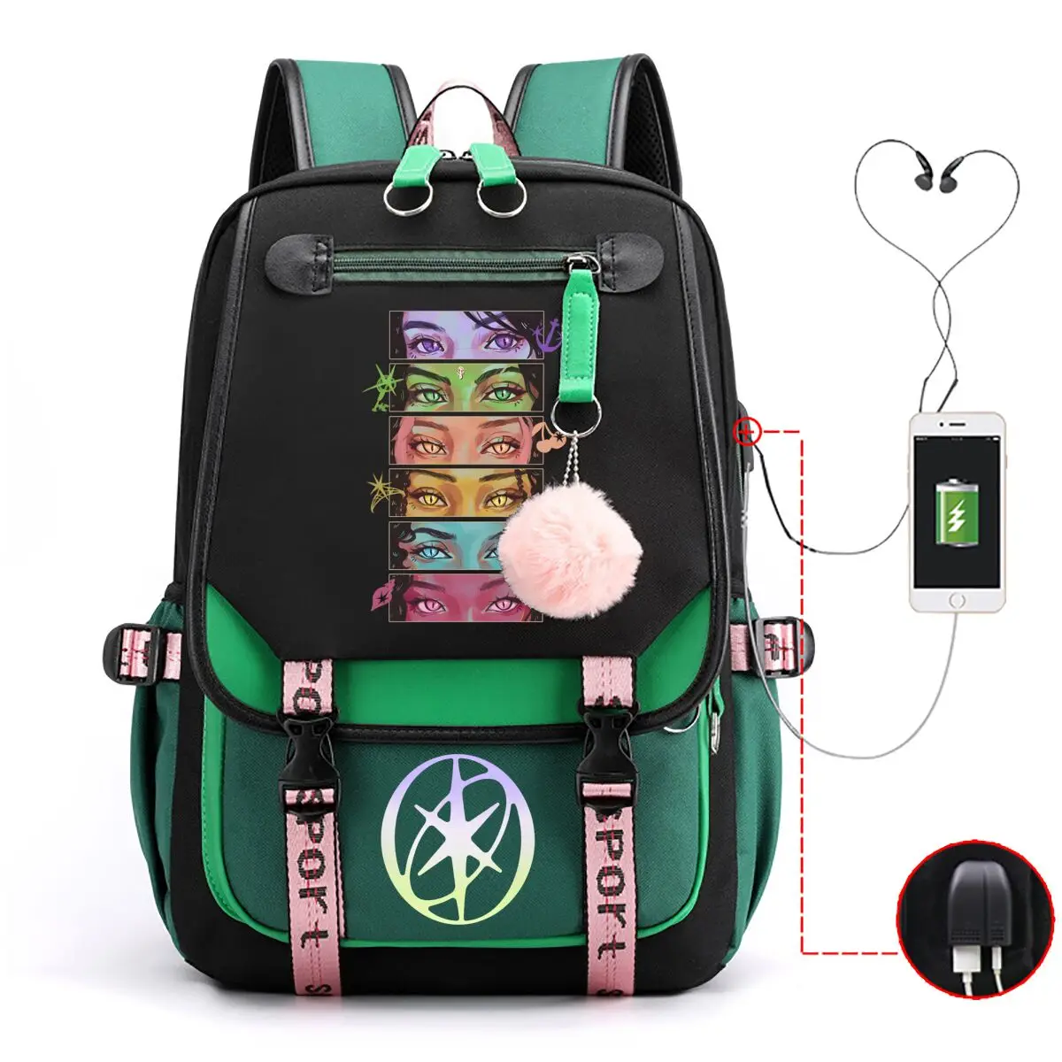 Фото Рюкзак Back To School Katseye с контрастными вставками, USB-портом для зарядки и отверстием для провода наушников, для подростков (мальчиков и девочек) №3