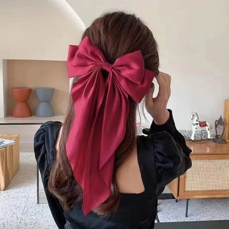 

New Large Bow Hairpin for Women Summer Chiffon Big Bowknot Stain Bow Barrettes Women Solid Color Ponytail Clip Hair Accessories