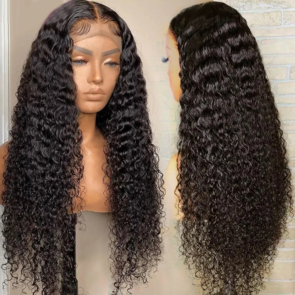 

Preplucked Natural Black Long 26Inch 180%Density Kinky Curly Soft Glueless Deep Lace Front Wig For Women BabyHair Daily Cosplay