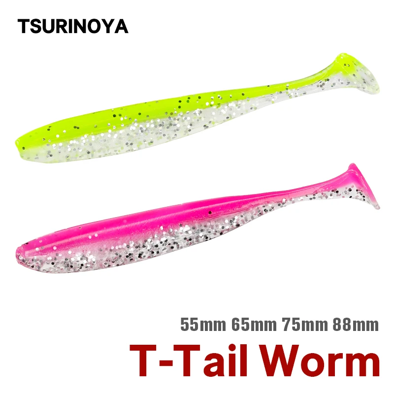 

TSURINOYA 55mm 65mm T Tail Wrom Fishing Lures Soft Lure Artificial Bait Tackle Jerkbaits Pike Bass Double Color Baits