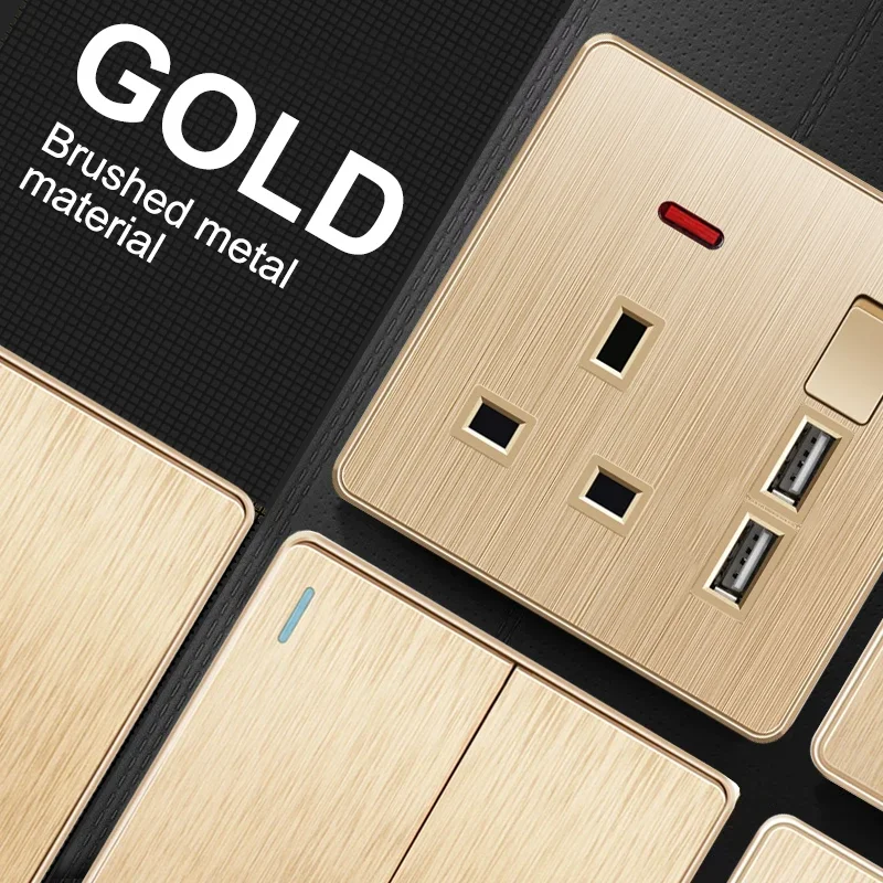 Фото Стандартный выключатель света YINKA 13A Великобритании, двойная розетка с USB, настенный выключатель 1, 2, 3, 4 группы, AC110-250 В, пластик, тип 86/146 №3