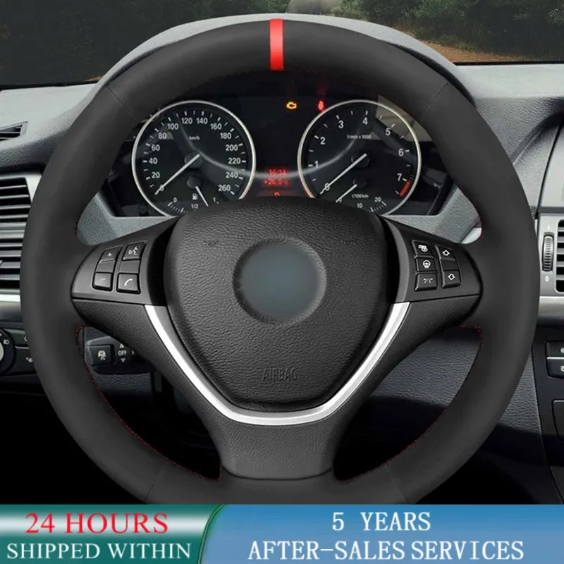 

Customized Car Steering Wheel Cover Braid Non-Slip Black Suede For BMW X5 E70 X6 E71 E72 ActiveHybrid 2006 2007 2008 2009-2010
