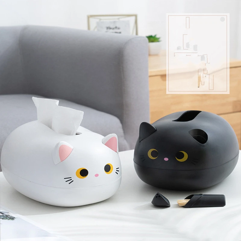 

Multifunction Kawaii Cat Tissue Box Napkin Holder Cute Cat Style Decorate Organizers Tissue Paper Cute Room Decor Caja Bambu