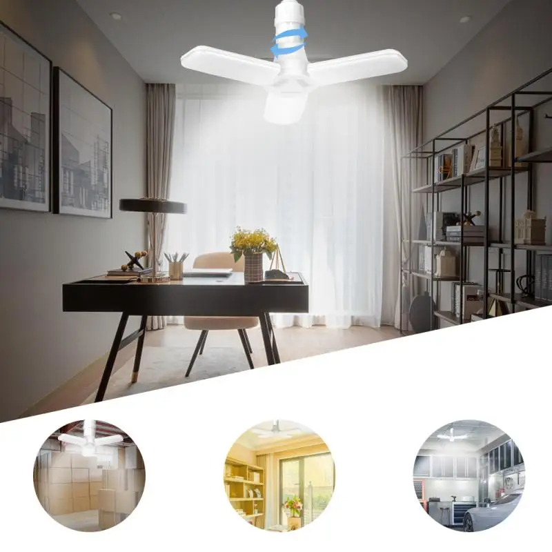 

LED Foldable Light Three-leaf Light LED Bulb Fan Blade Four-leaf Light E27 Screw Flying Saucer Light For Home Ceiling Lighting