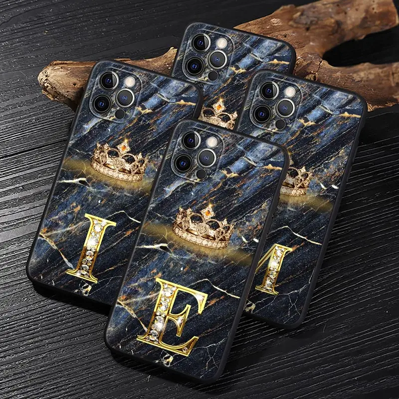 

Fashion Crown Initial Letter E M I J L Funda For iphone 14 Case For iPhone 11 12 13 14 Pro Max XS X XR 7 8 Plus 6S SE Case Cover