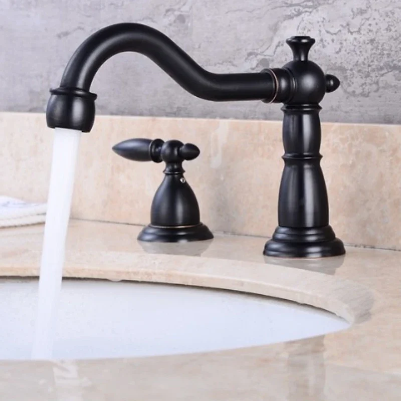 Широкий смеситель для раковины в ванную комнату с 3 отверстиями встраиваемая