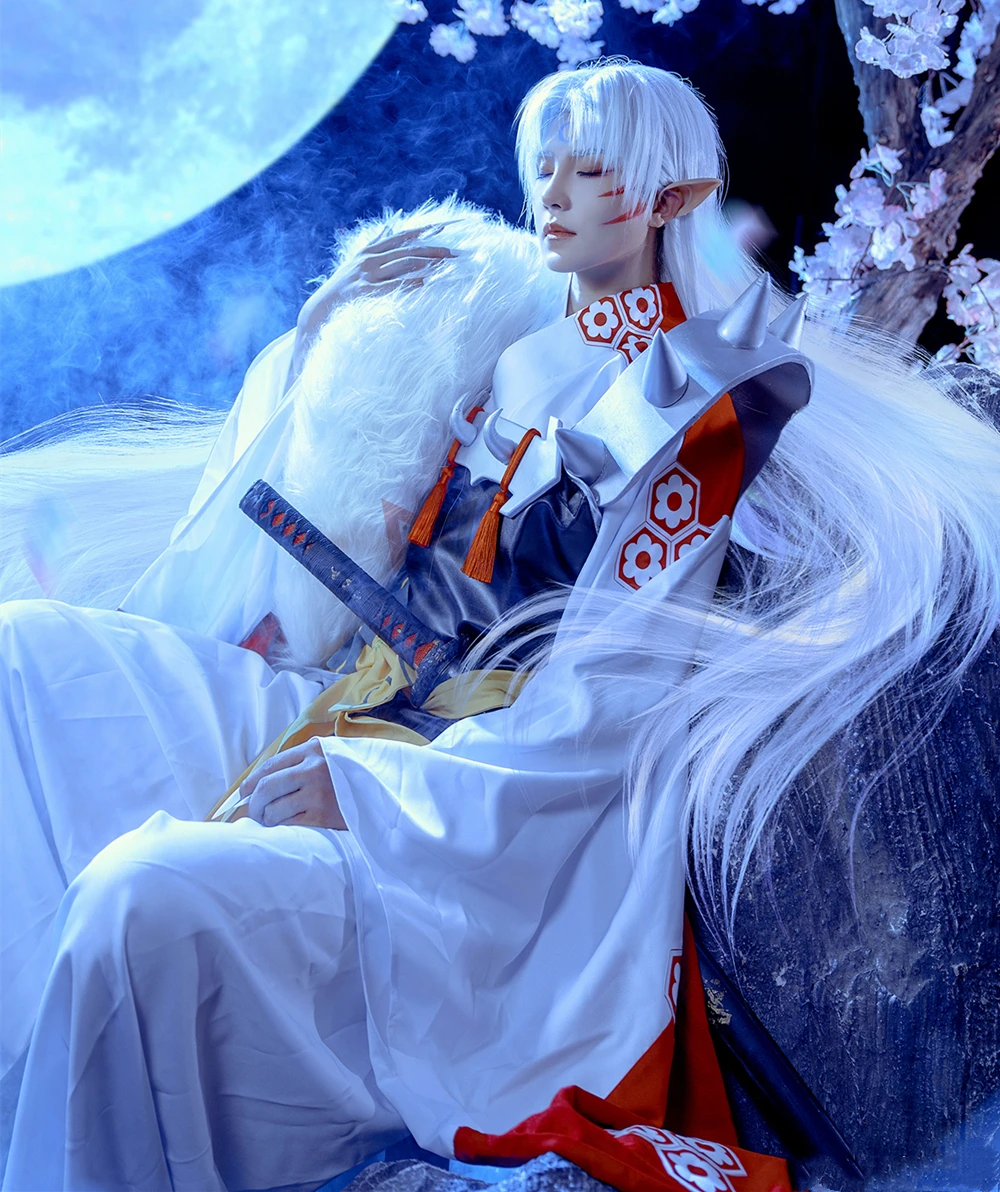 Новинка аниме Inuyasha sesshoumaru косплей костюм карнавал Хэллоуин Артур Карри Необычные кимоно сапоги парик большой хвост изготовленный на заказ (art.: 7ad560cd7) - 7ad560cd7