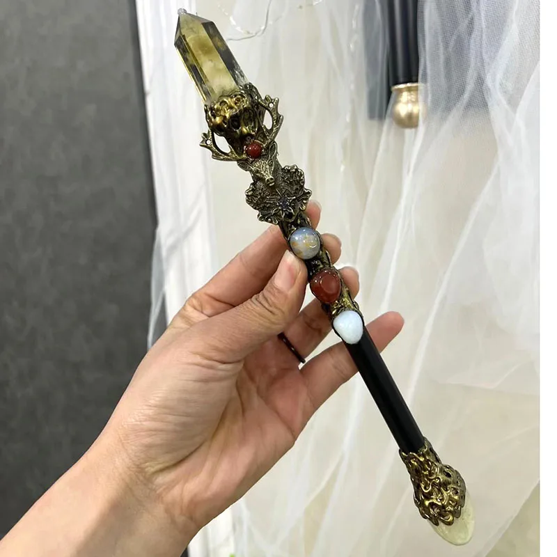 

Hand Made Natural Citrine Semi Precious Healing Stones Chakra Crystal Witch Magic Wands Reiki Stick For Home Decoration