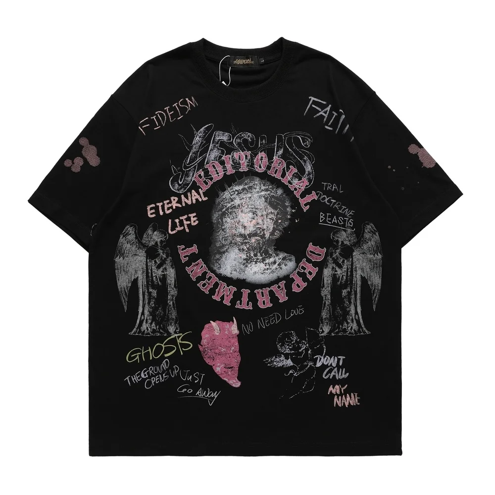 

Футболка мужская хлопковая с принтом Иисуса, уличная одежда в стиле хип-хоп, рубашка с коротким рукавом в стиле Харадзюку, топ с надписью «гр...