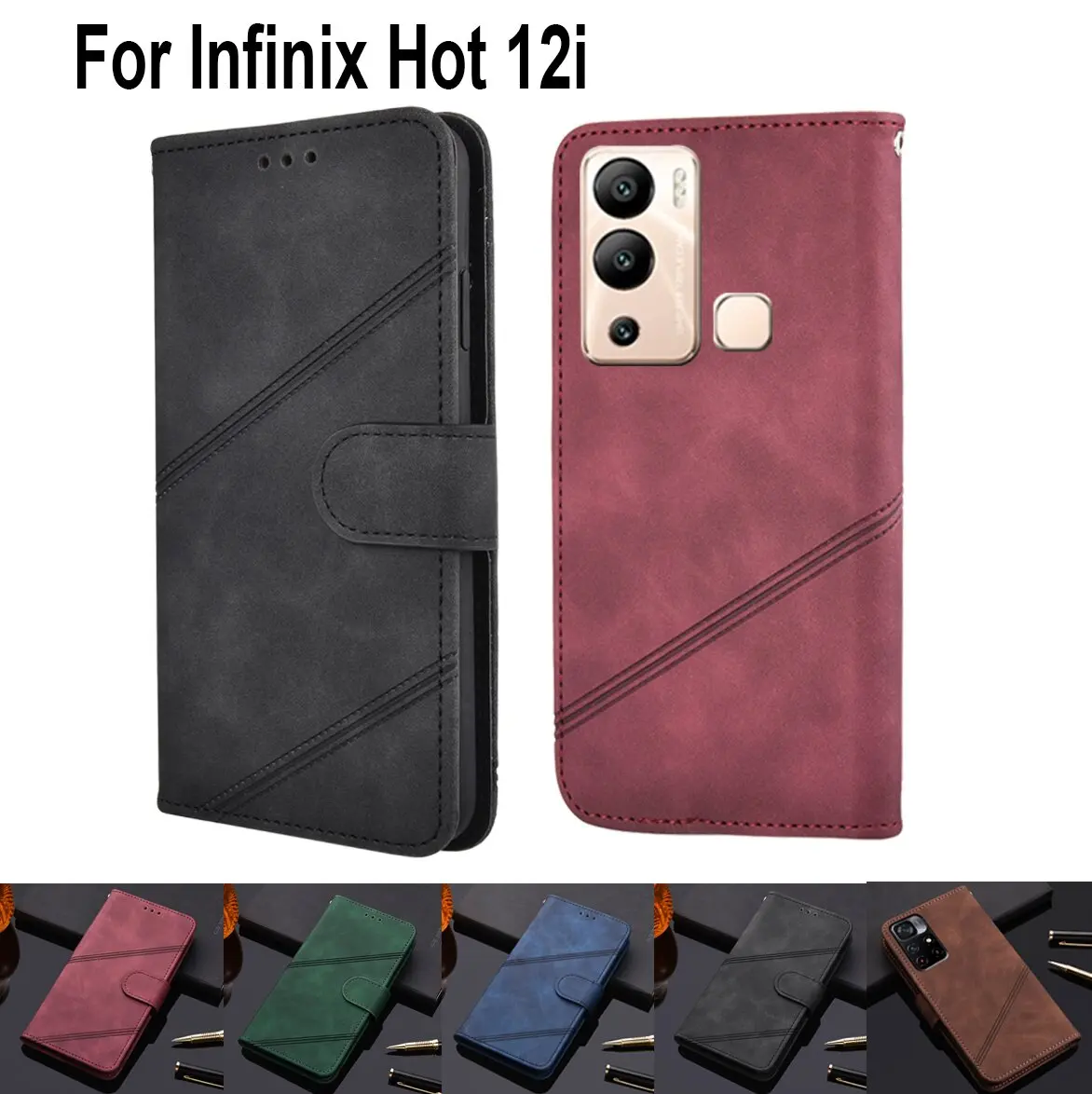 luxury wallet flip cover for infinix hot 12i book case funda for infinix hot 12i protective phone case leather capa free global shipping