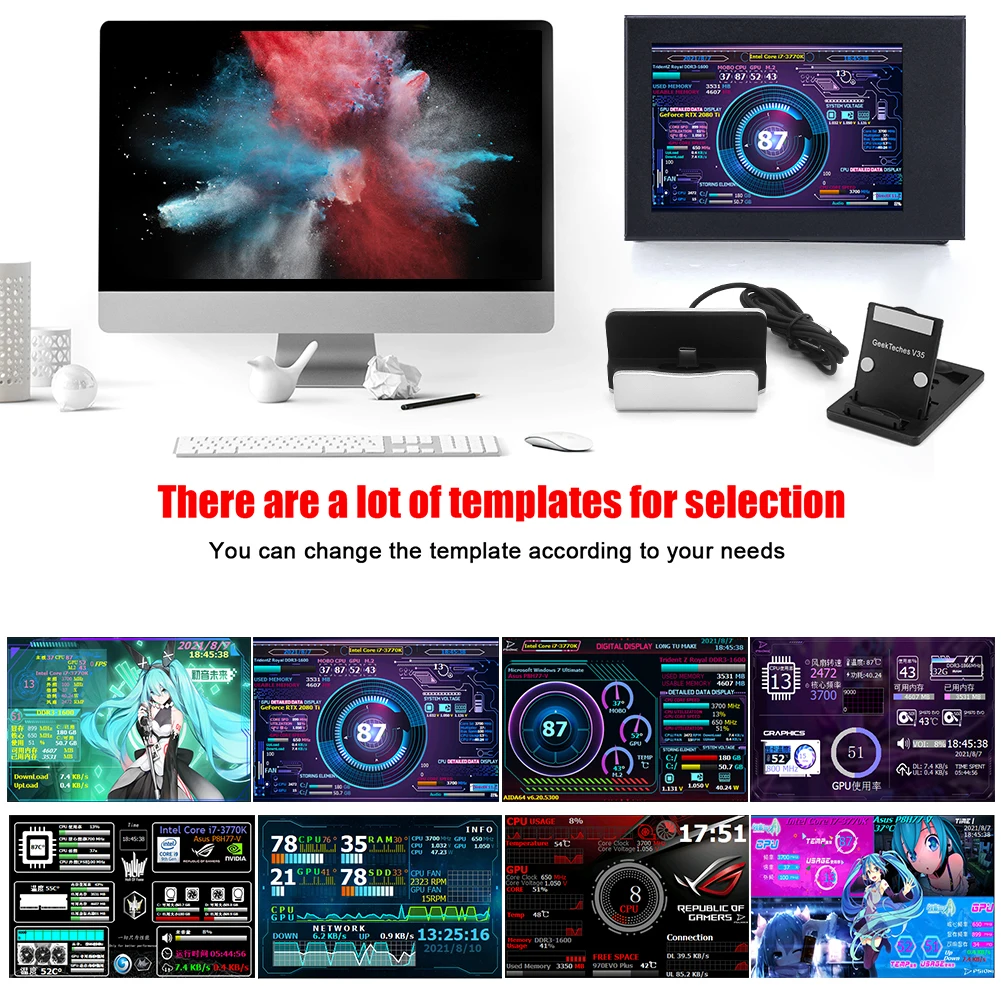 

Игровой IPS-дисплей 3,5 дюйма из алюминиевого сплава с двумя USB-портами, вторичный экран ЦП, GPU, RAM, HDD, вторичный экран для Mini ITX, чехол