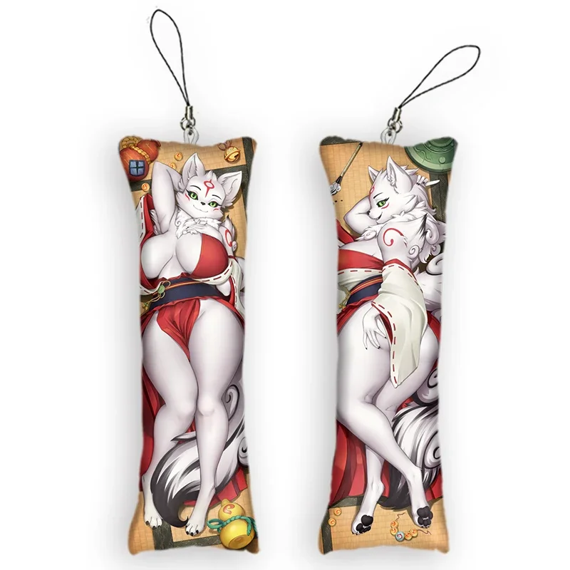 Мини Dakimakura аниме Amaterasu (okami) брелок кулон двусторонний принт подвесной орнамент
