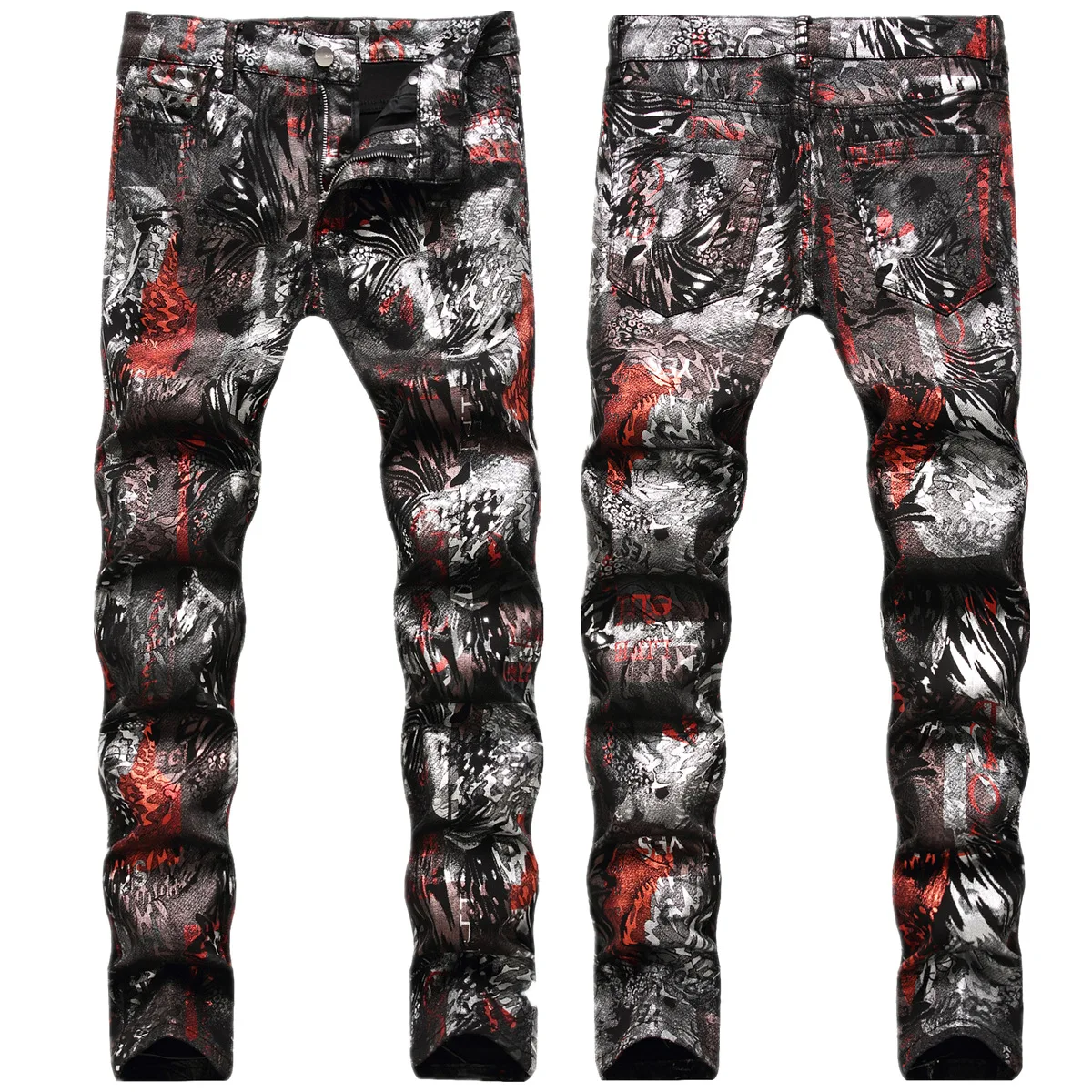 

Mainstream Fashion Jeans Men Personality Pattern Painted Print Graffiti Slim Pants Spring and Autumn Full Length Denim Jeans