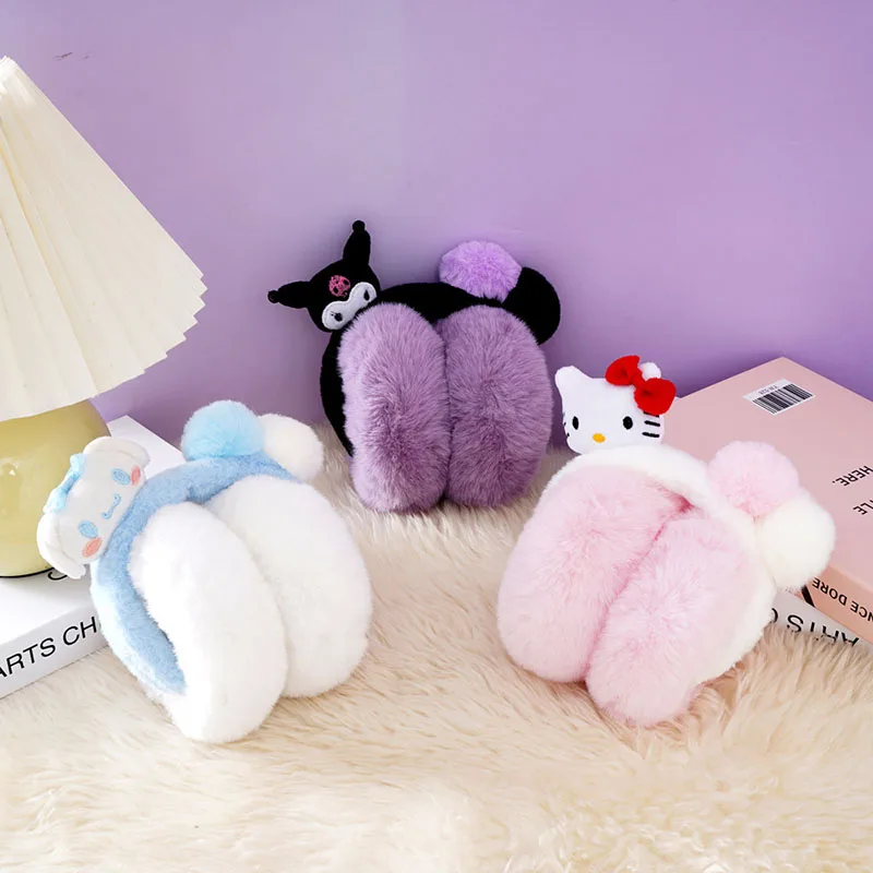 Плюшевые куклы Hellokitty Kuromi наушники Cinnamoroll Sanrio зимние теплые антифризные