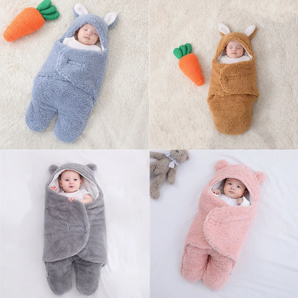 Newborn Baby Sleeping Bag Baby Wrap Blankets Envelope For Newborn Sleepsack 100% Cotton Thicken Lamb Wool Cocoon For Baby 0-9 m