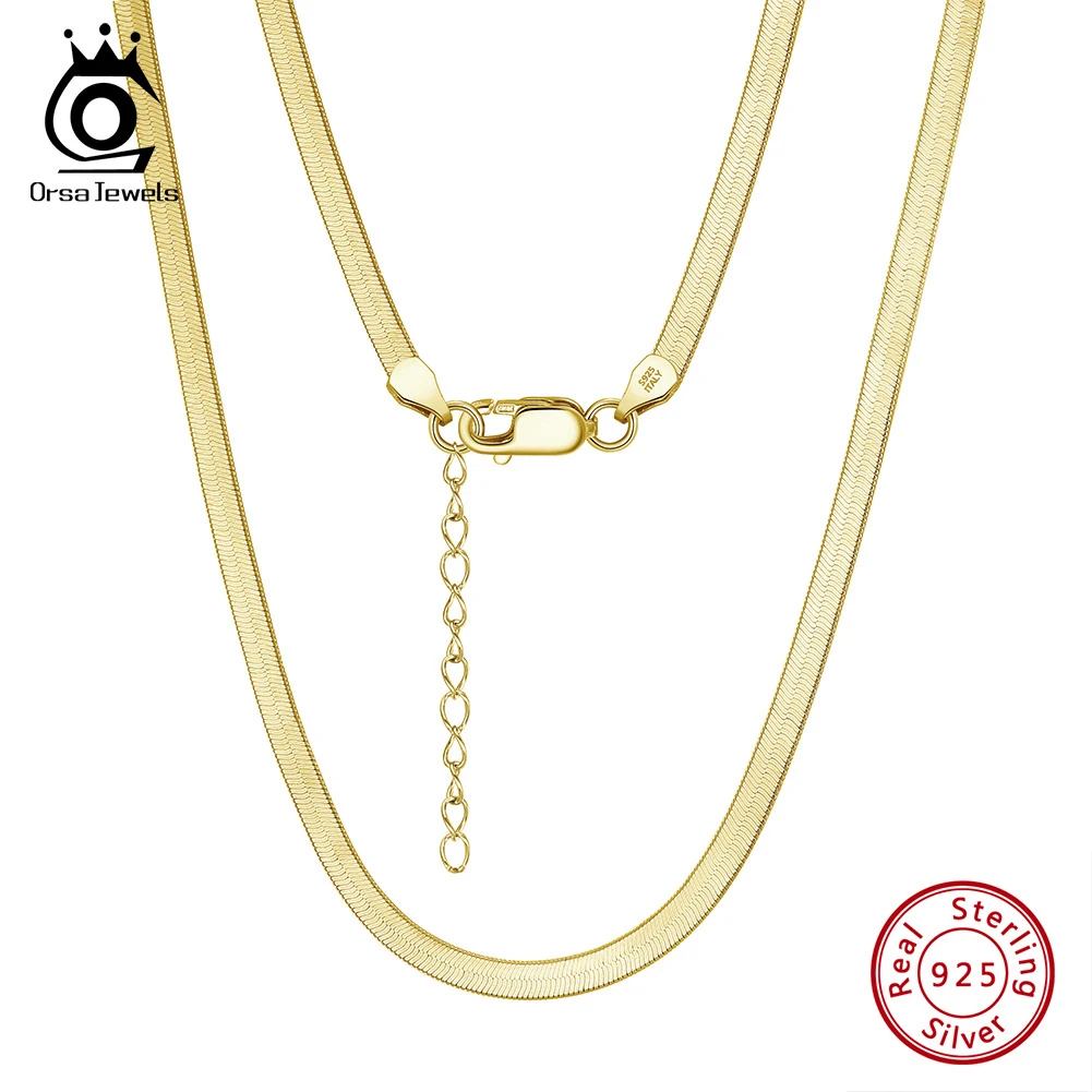 

ORSA JEWELS, серебро 925 пробы, итальянская, 3 мм, гибкая плоская цепочка в елочку, ожерелье для женщин и мужчин, модное ожерелье, ювелирное изделие, SC35