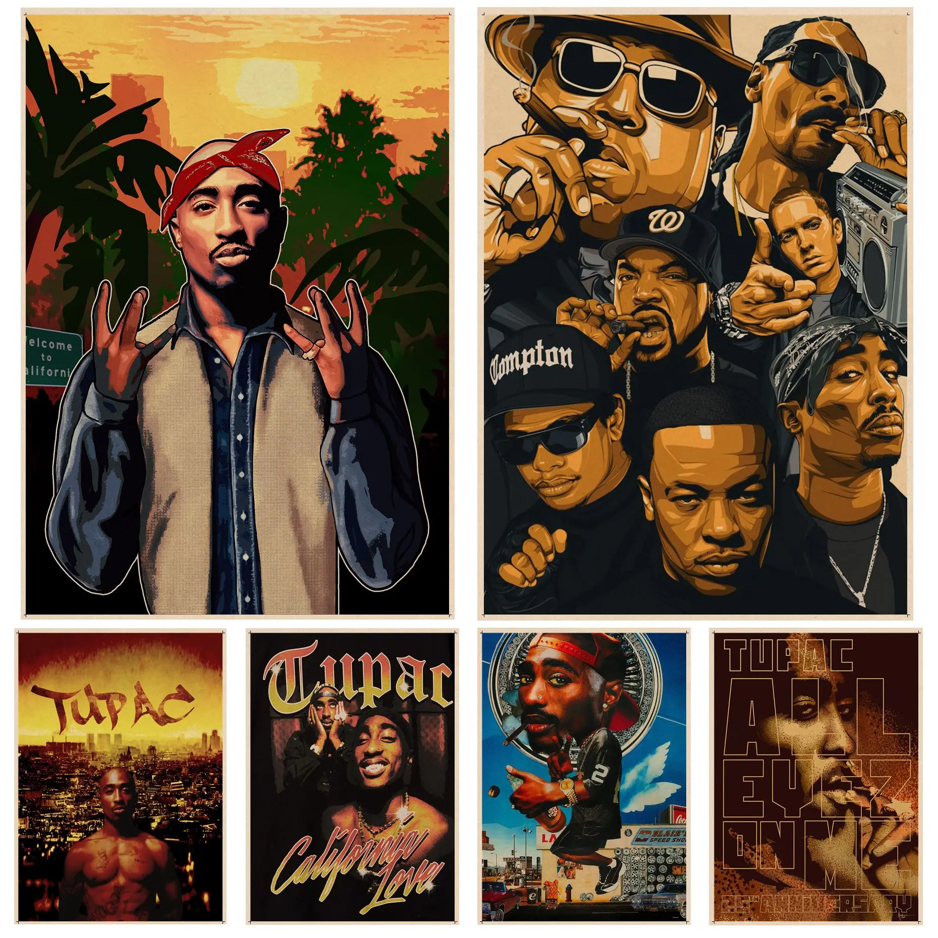 Легендарный Рэпер Хип-хоп певец Тупак аниме постеры Ретро Стикеры из крафтовой