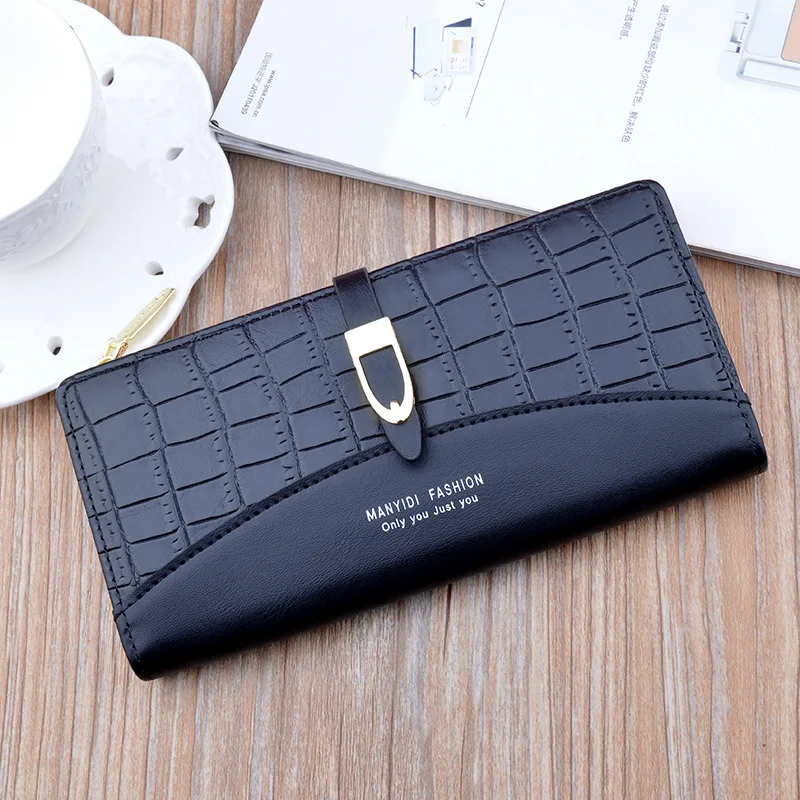 new womens wallet long solid color zipper buckle fashion crocodile pattern thin coin purses multi card holder soft wallet free global shipping