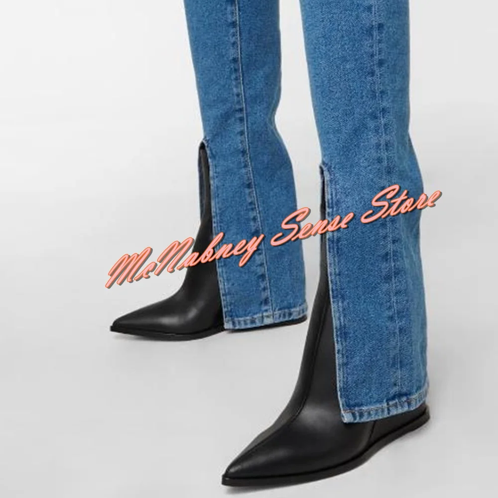 Блестящие блестящие облегающие сапоги с острым носком однотонные женские