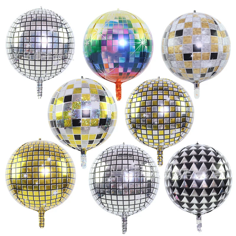 2Pcs/set Disco Ball Balloons 22 Inch 4D Ballon 80s Disco Dance Party Decor 90s Birthday Metallic Mirror Foil Balloon