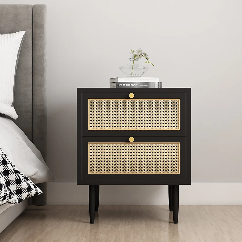 

Rattan Nightstands Mobile Bedroom Makeup Luxury Modern Solid Wood Bedside Table Bedside Closets Mesitas Noche Furniture LSL117YH