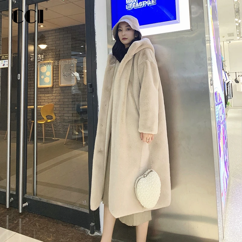 

Женское зимнее теплое пальто CCI из искусственного меха, толстое женское длинное пальто с капюшоном, женское бархатное длинное пальто, шуба, мех YJ121C
