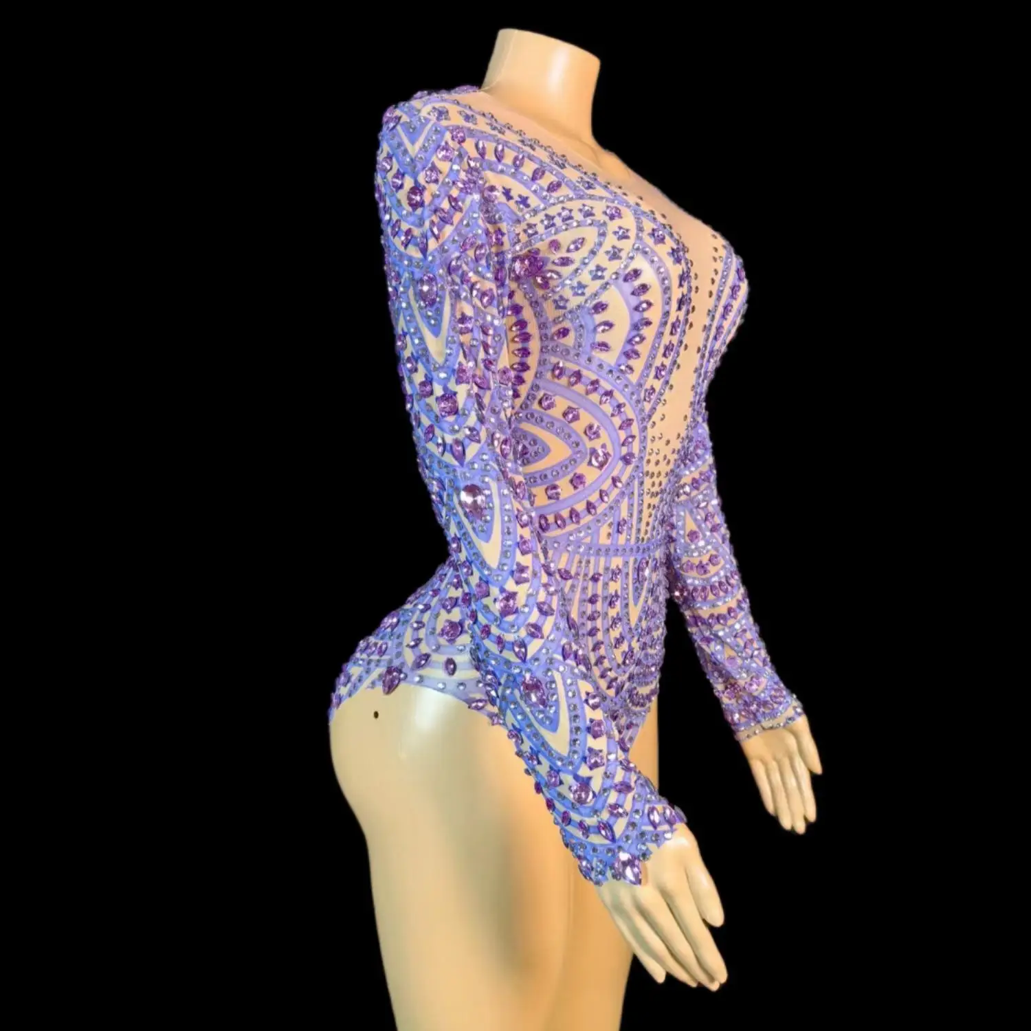 Блестящее Женское боди с длинным рукавом сексуальный танцевальный костюм для