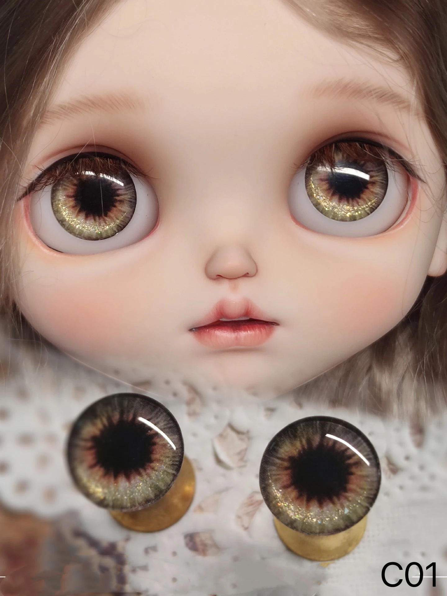 

BJD Blythe handmade eye chips Magnetic base glass eye patch film real life style
