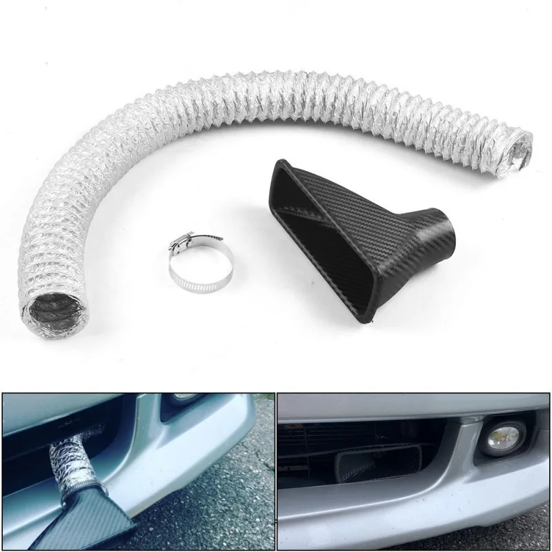 

Universal Car Front Bumper Turbo Air Intake Pipe Kit ABS Turbine Inlet Pipe Air Funnel Carbon Fiber Look