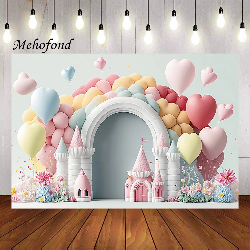 

Фон для фотосъемки Mehofond сказочный замок розовый цветок воздушный шар принцесса девушки день рождения вечерние Декор Фотофон для студии