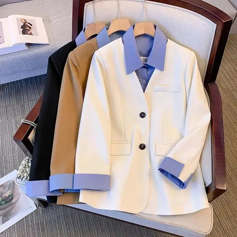 

2023 Spring Autumn New Fake Two Piece Blazers Suit Coat Women's Clothing Fashion Edition Shirt Blazer Jackets Ladies Tops 335