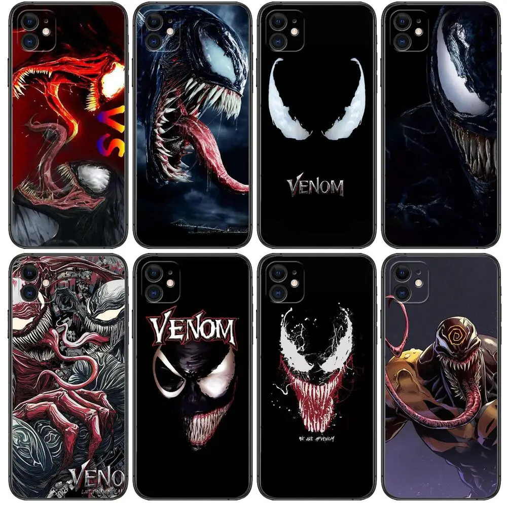 

Marvel Venom Black Phone Cases For iphone 13 Pro Max case 12 11 Pro Max 8 PLUS 7PLUS 6S XR X XS 6 mini se mobile cell