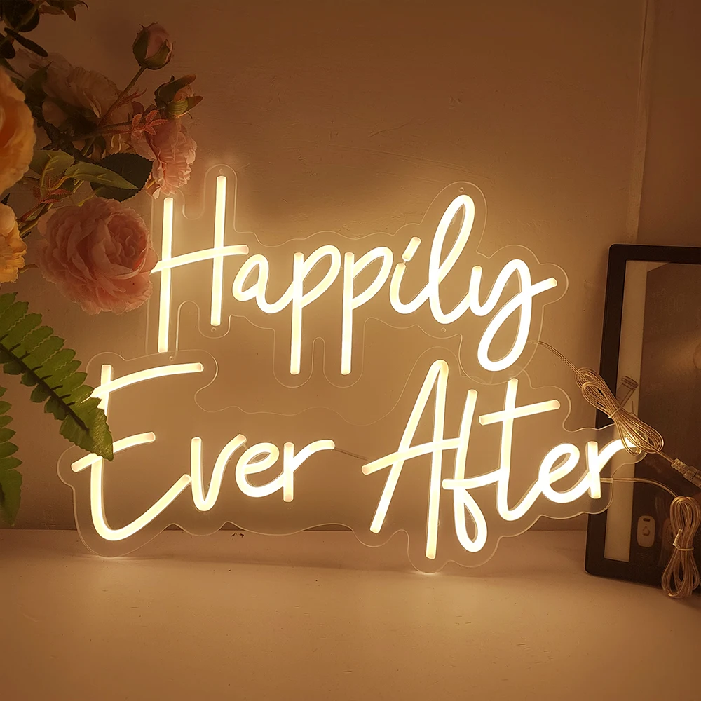 DECO Большой размер Happilu Ever After Неоновая вывеска для декора стен Свадебное