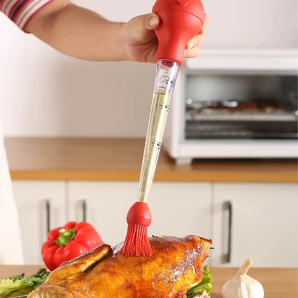 

Silicone Head With Cleaning Brush Pump Pipe Dropper Portable With Scale Barbecue Tool Pipette Turkey Cooking Sauce Oil Tube