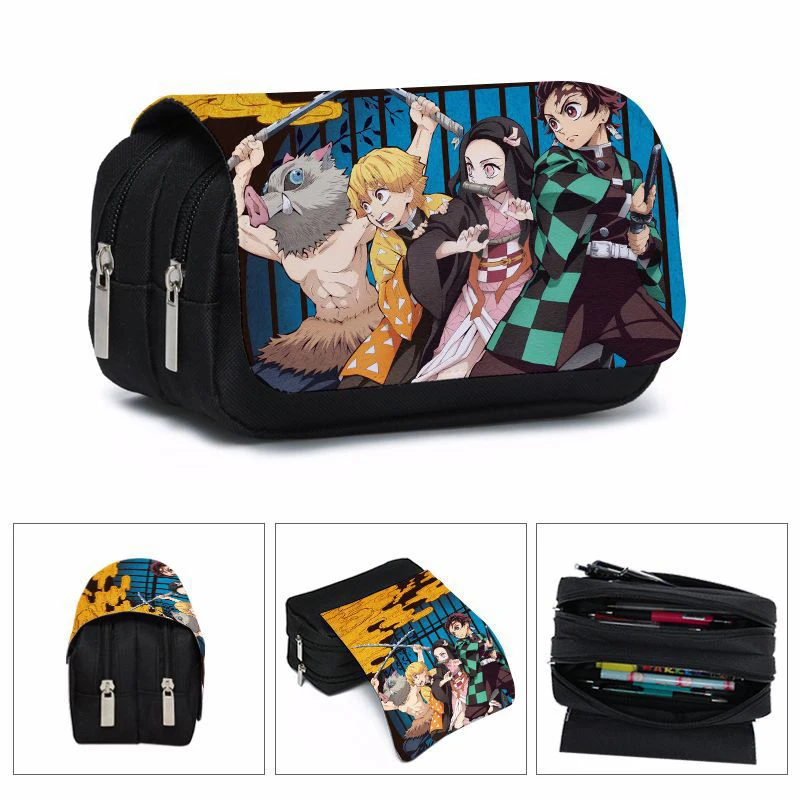Anime Demon Slayer Pencil Case Student Storage Bag Tanjirou Nezuko Zenitsu Giyuu Cartoon Pen Box Cosplay Prop Accessories