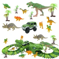 dinosaur track electric jeep building block dinosaur cave scene game pad toy