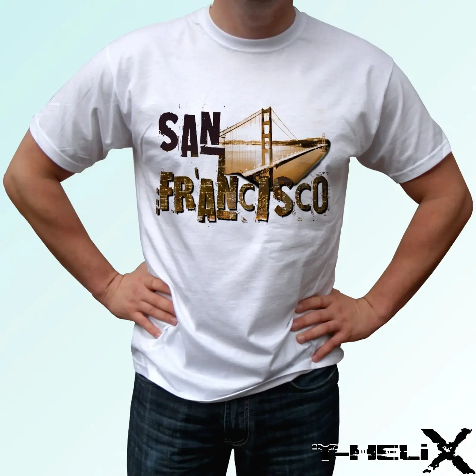 Фото Футболка San Francisco белая, с дизайном в стиле США, для мужчин, женщин, детей и младенцев, винтажная, с эффектом потертости, дизайнерская одежда в стиле стритвир №1