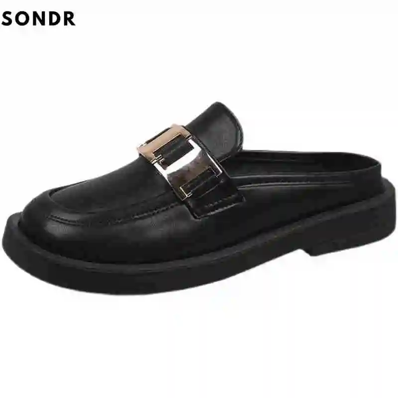 

Мюли женские кожаные с закрытым носком, повседневные туфли на платформе, толстая подошва, металлический декор, уличная одежда, весна