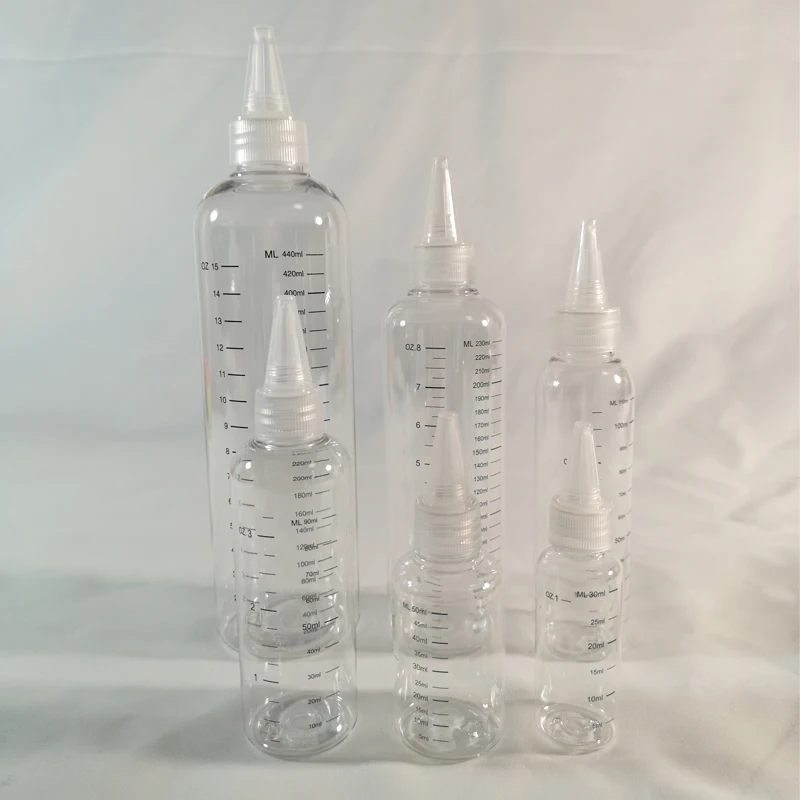 

50pcs 30ml/60ml/100ml/120ml/250ml Plastic PET E juice Liquid Graduated mark Drop Bottles Twist Cap Tattoo Pigment Ink Containers