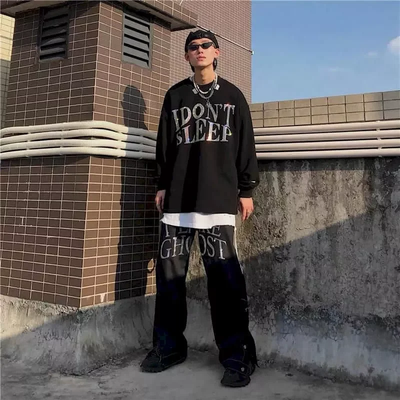 

NEW IN Spring Autumn New Hong Kong Style Long-sleeved T-shirt Male Heavy Industry Hot Drilling Hip-hop Trend Loose Plus Size Shi