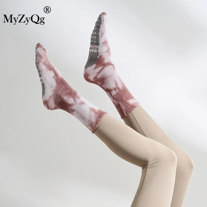 MyZyQg осенние и зимние градиентные носки для йоги до середины икры нескользящие
