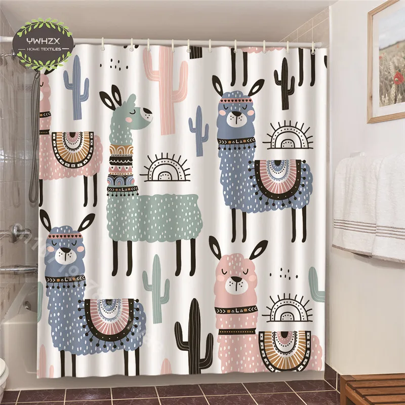 

Green Foliage Pattern Bathroom Shower Curtain Waterproof Polyester Bath Screen Printed Design Bathroom Accessories with Hooks